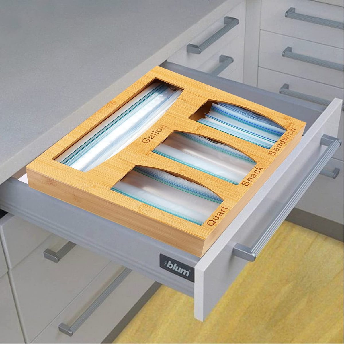 Bamboo Ziplock Bag Storage Organizer and Dispenser purplewares for